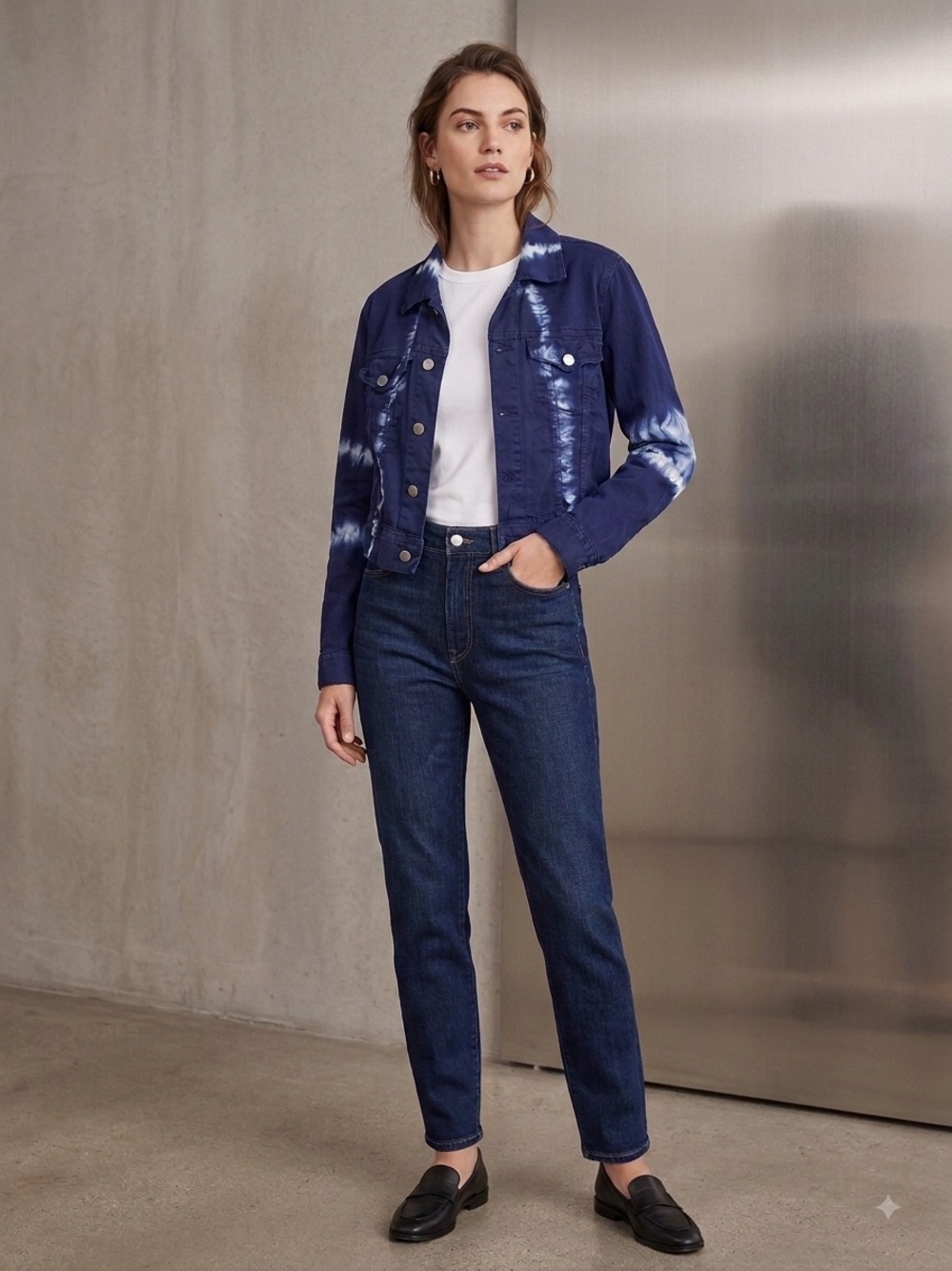 $495 RETAIL RARE Theory Navy Tie-Dye Cotton Jacket
